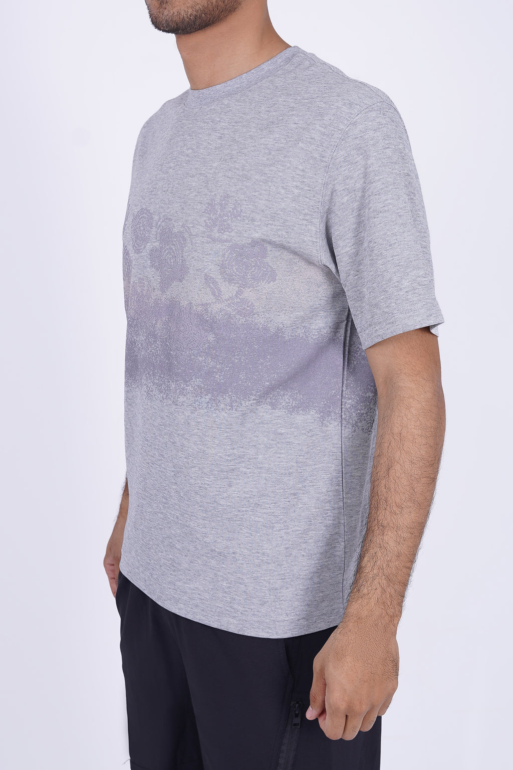 Men’s Melange Floral Graphic T-Shirt – Textured Grey Streetwear