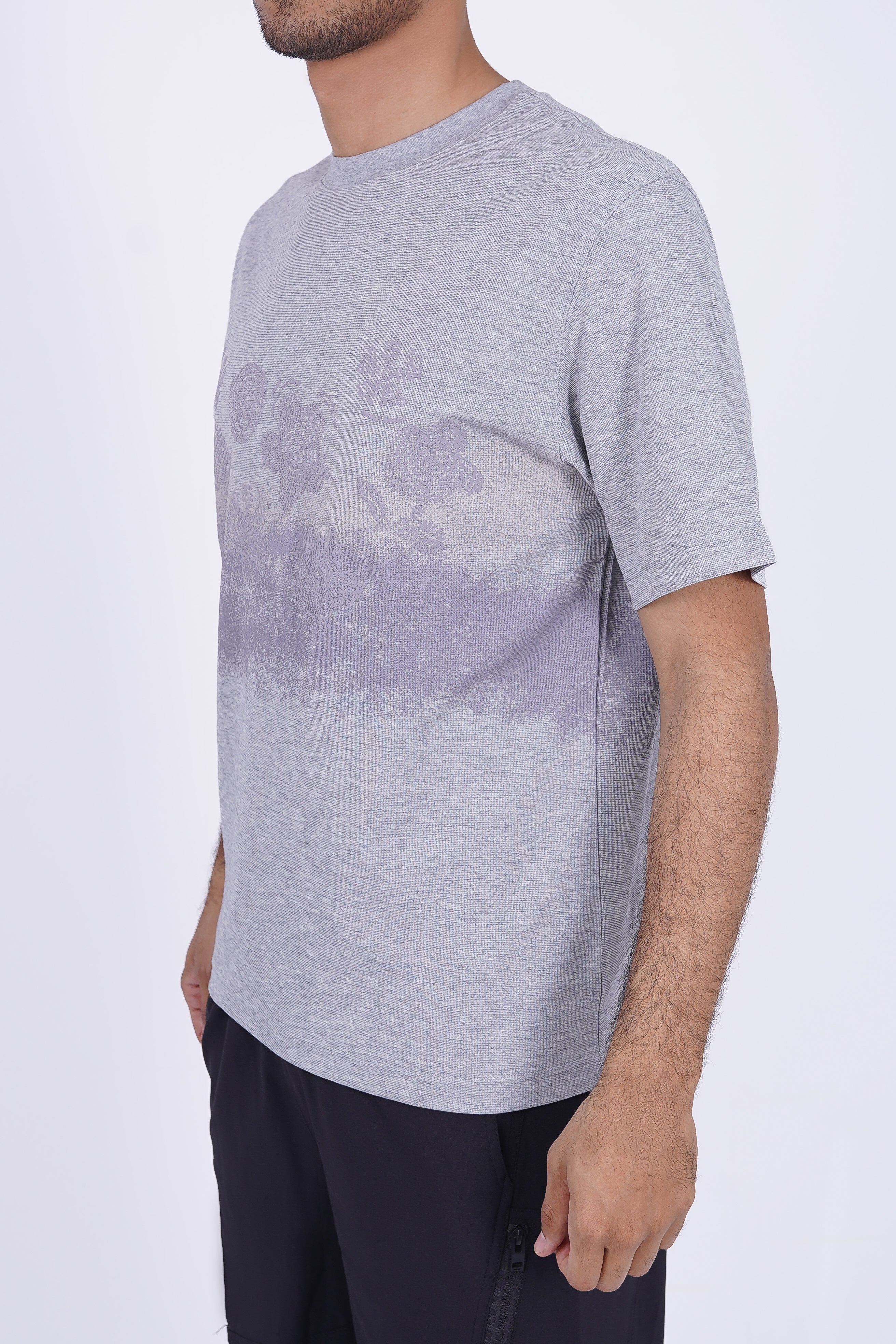 Men’s Melange Floral Graphic T-Shirt – Textured Grey Streetwear