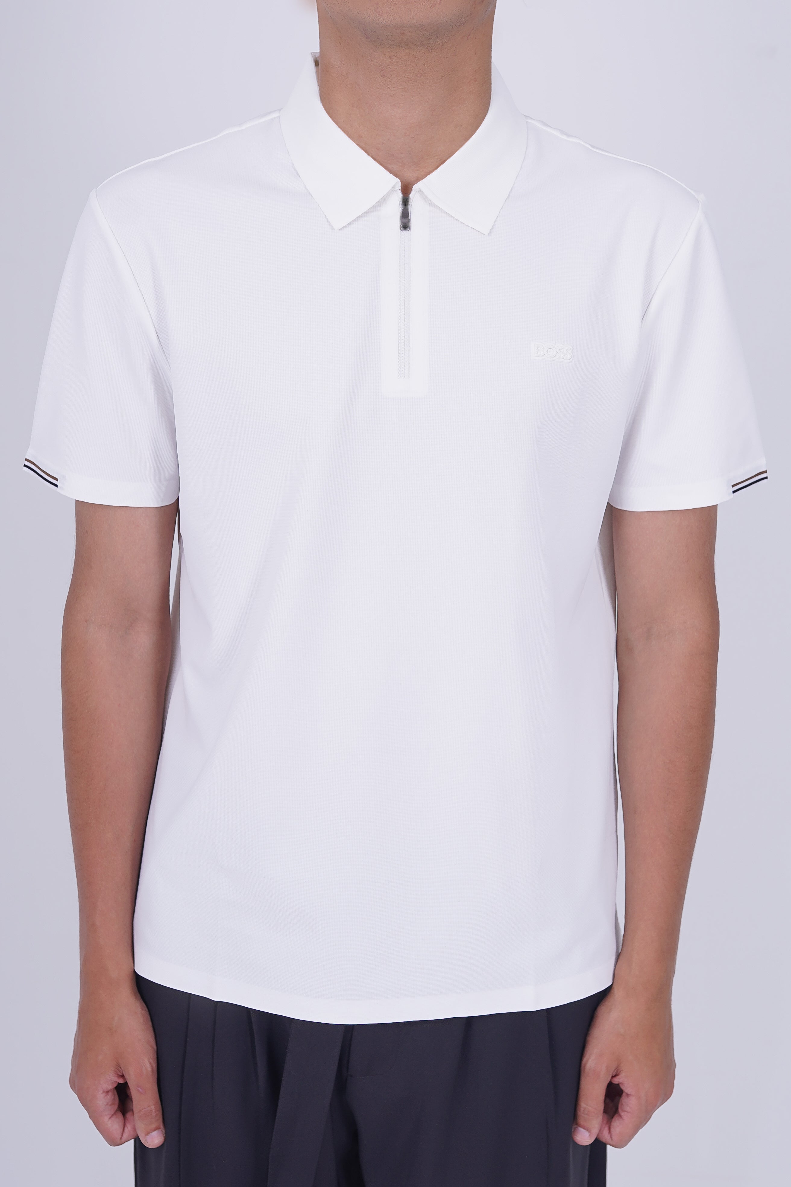 BOSS Men's Quarter-Zip Performance Polo White – Signature Series
