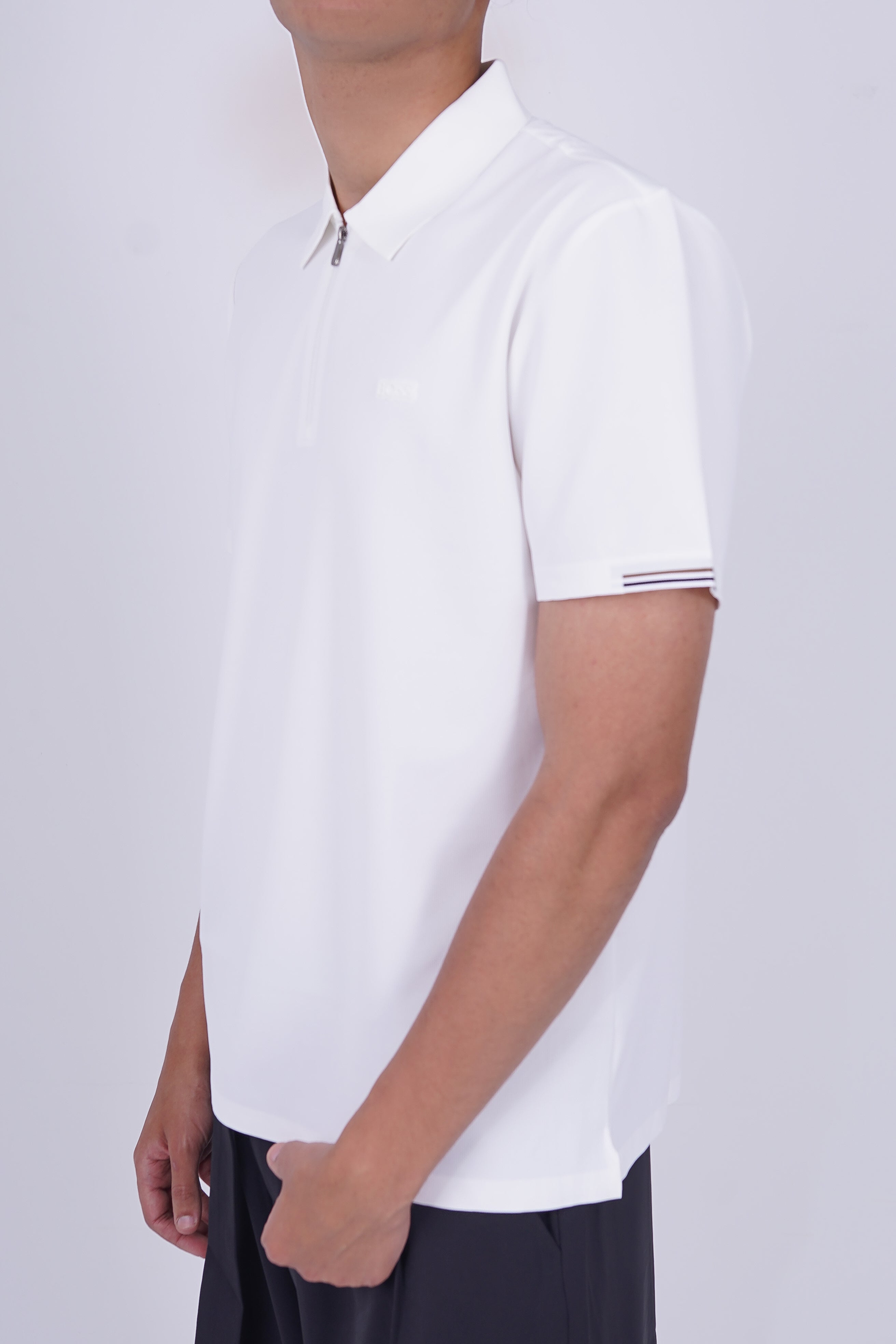 BOSS Men's Quarter-Zip Performance Polo White – Signature Series