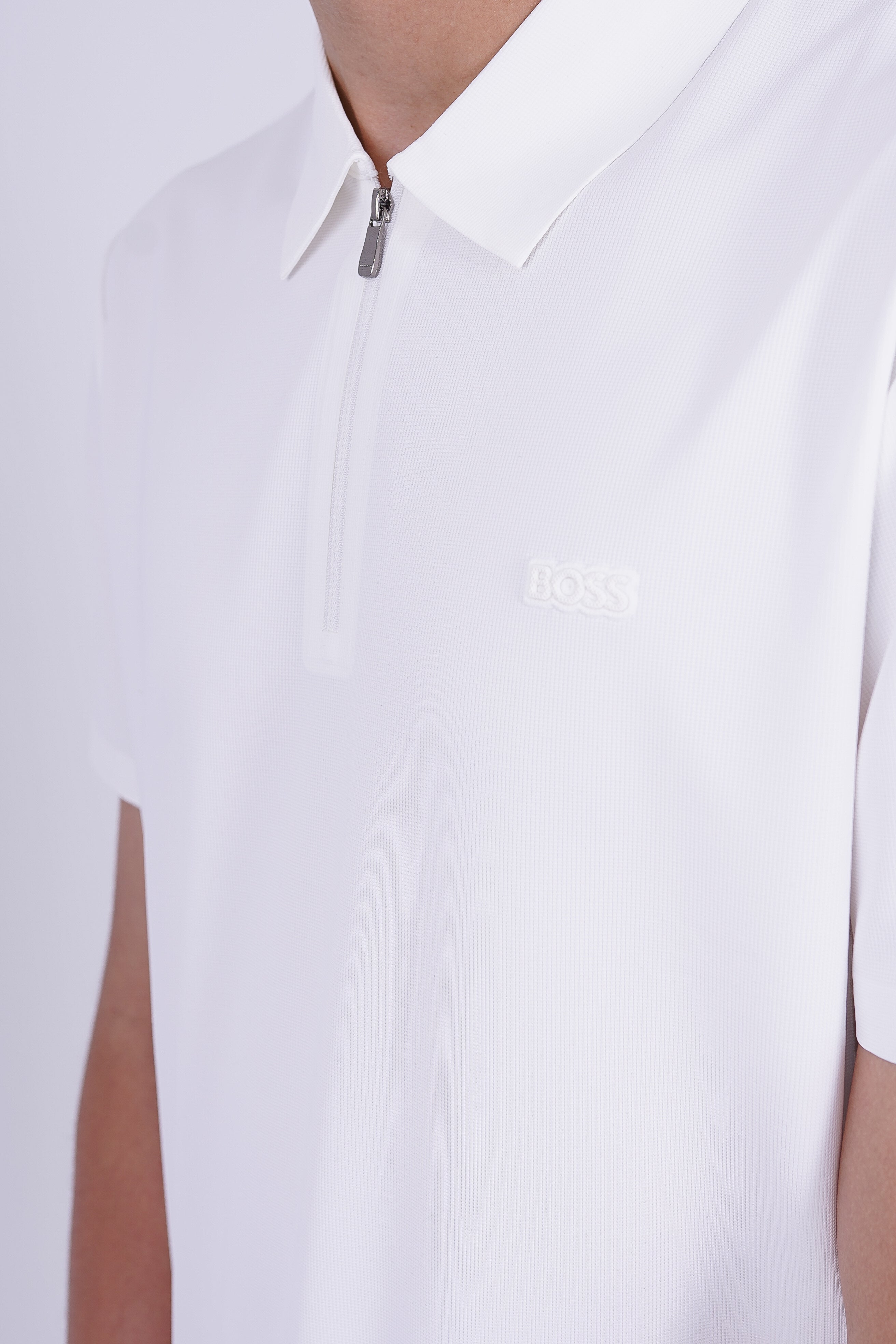 BOSS Men's Quarter-Zip Performance Polo White – Signature Series