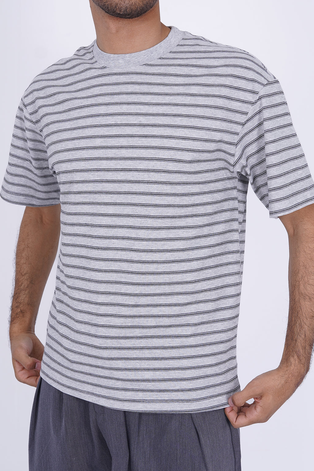 Textured Micro-Stripe Essential T-Shirt