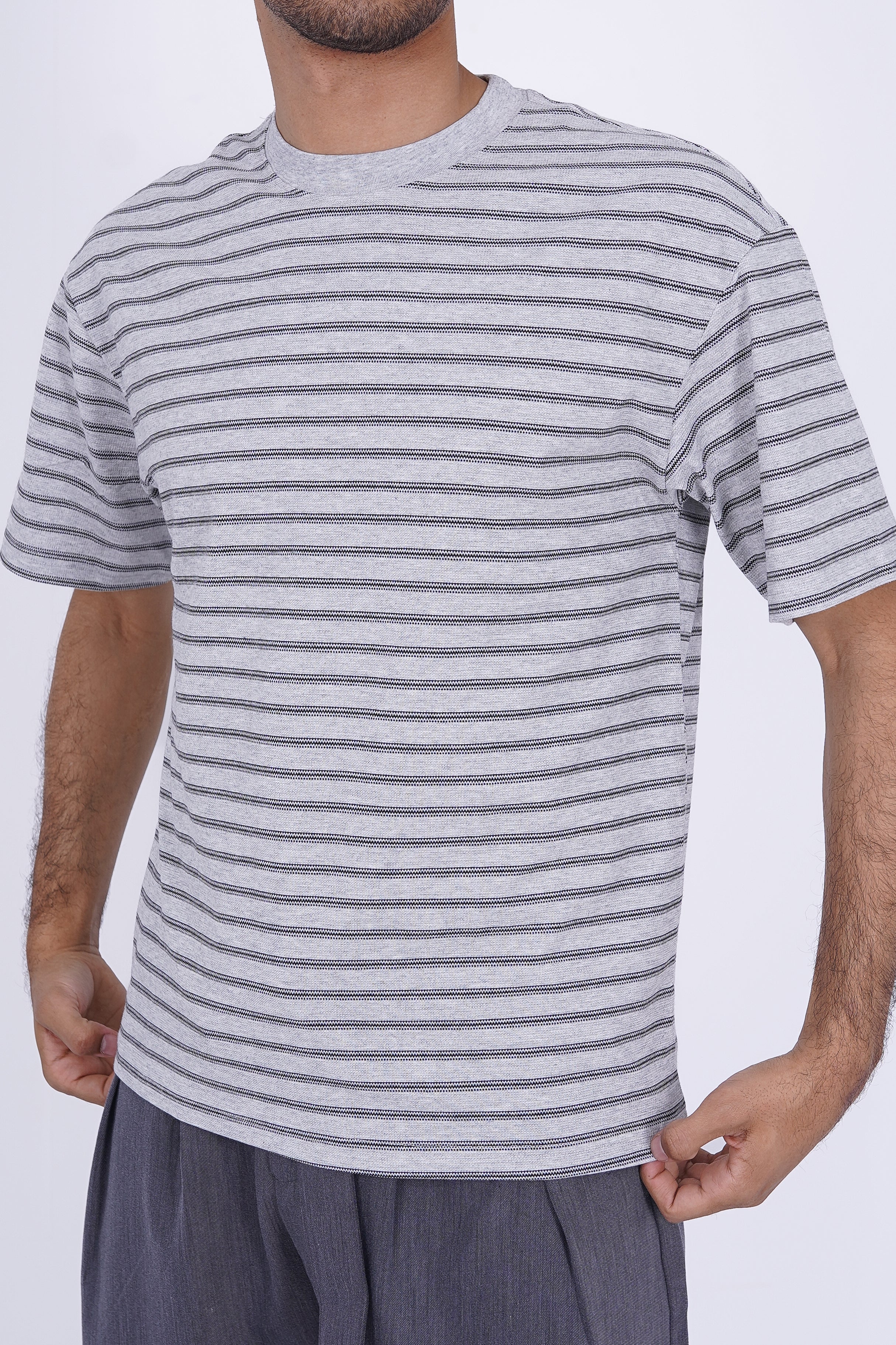 Textured Micro-Stripe Essential T-Shirt