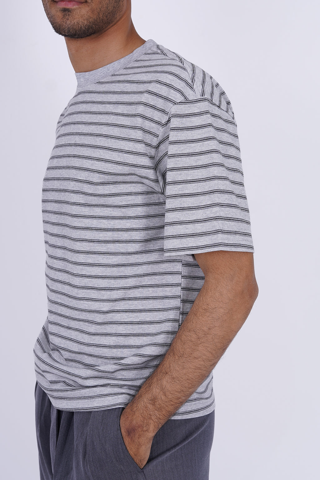 Textured Micro-Stripe Essential T-Shirt