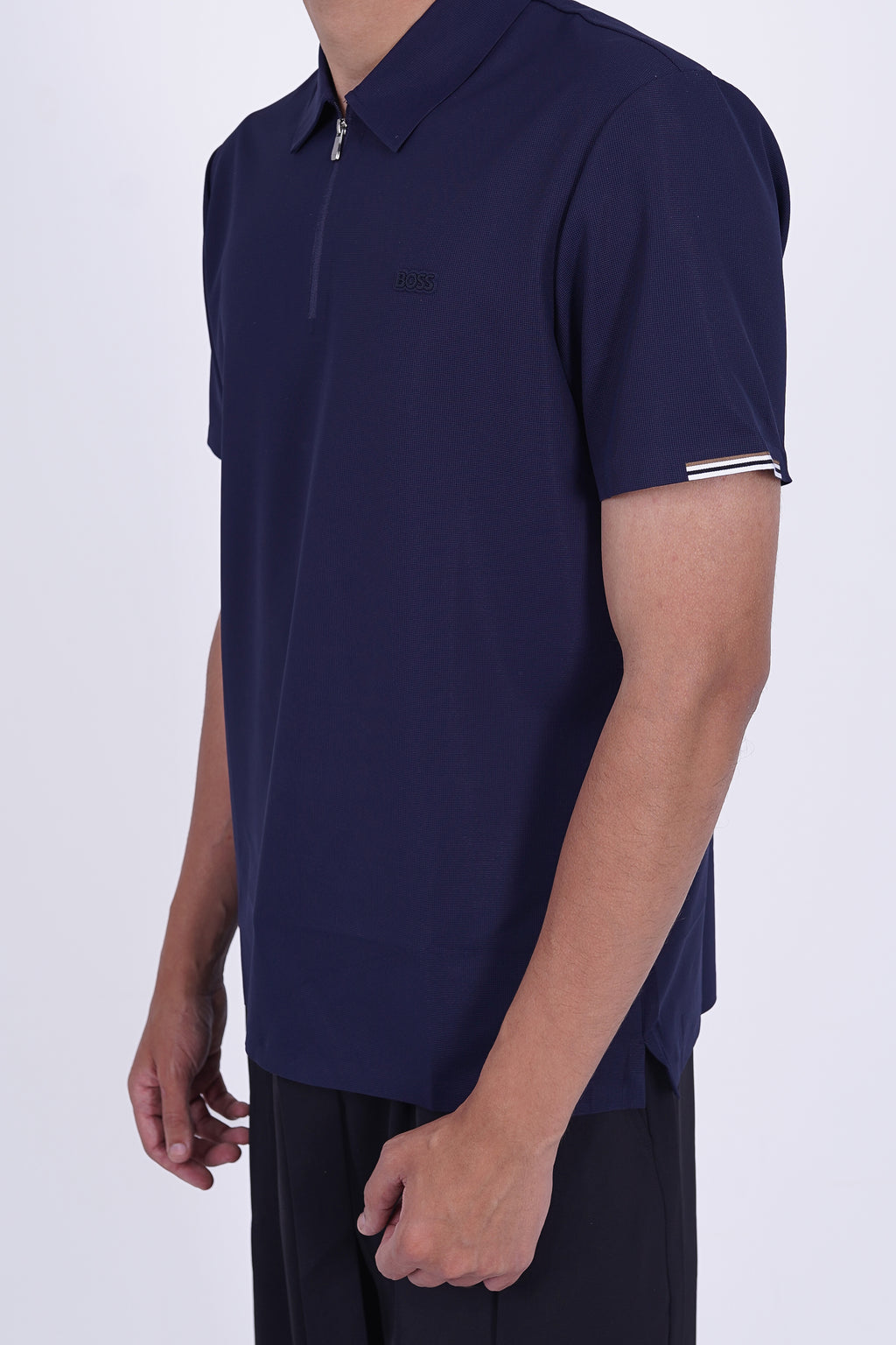 BOSS Men's Quarter-Zip Performance Polo Navy – Signature Series