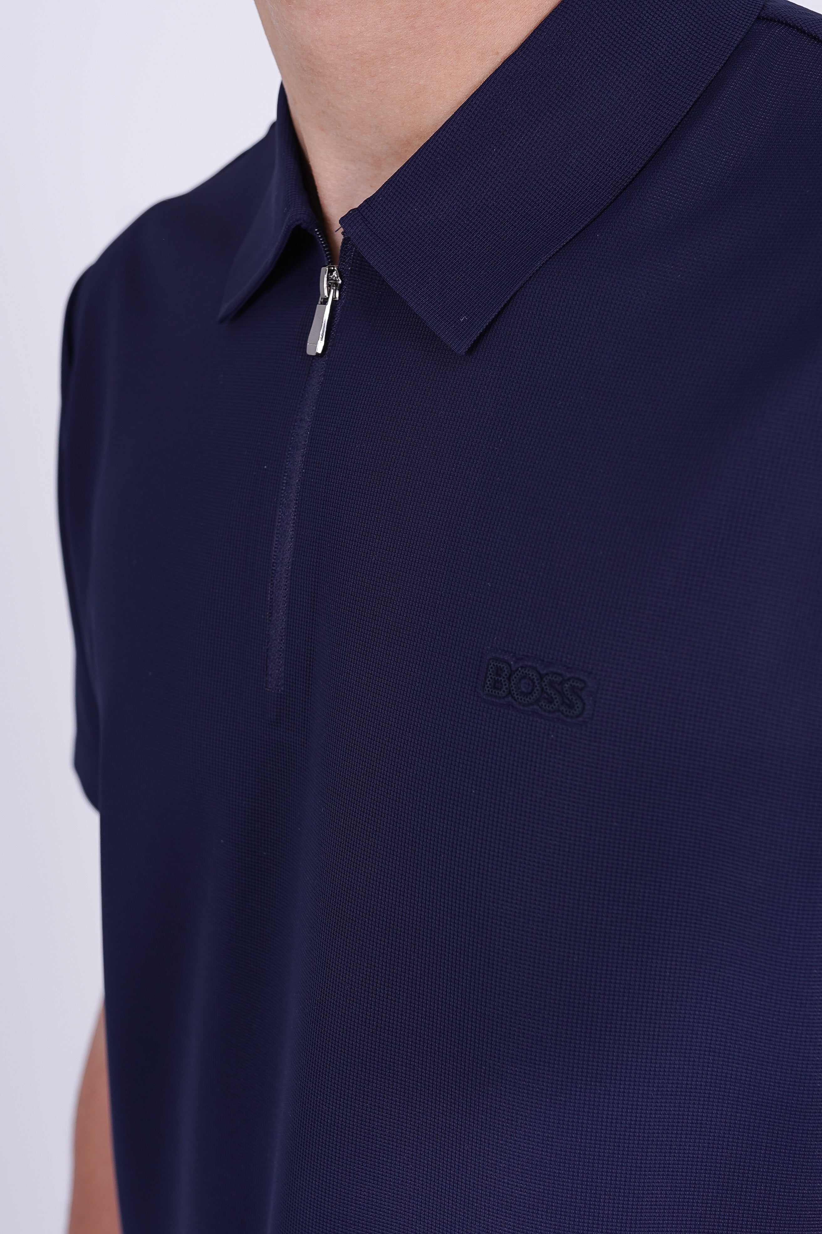 BOSS Men's Quarter-Zip Performance Polo Navy – Signature Series