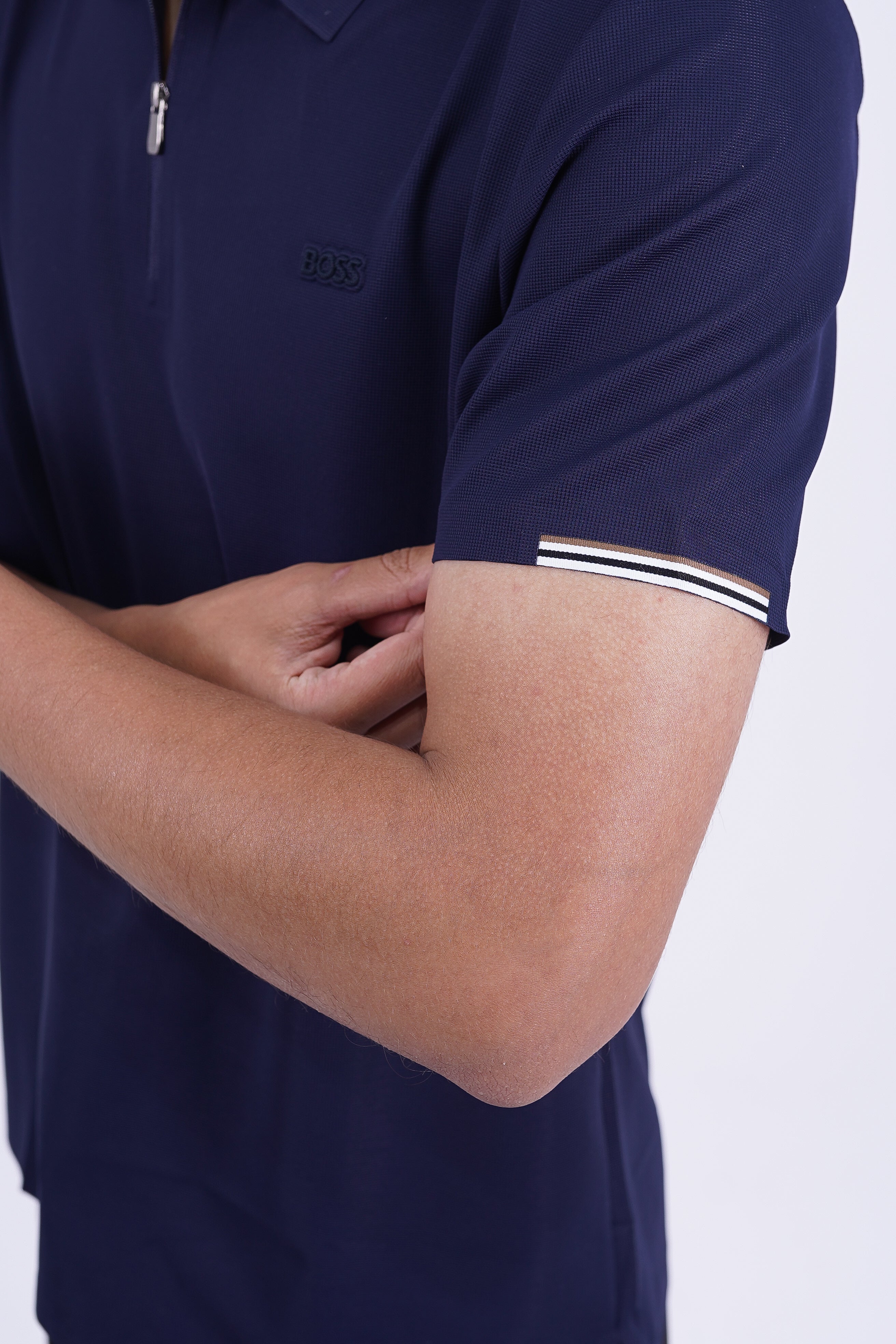 BOSS Men's Quarter-Zip Performance Polo Navy – Signature Series