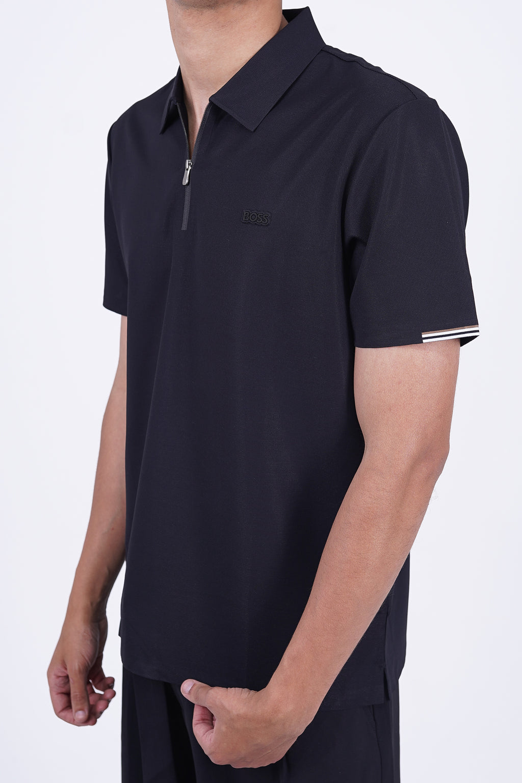 BOSS Men's Quarter-Zip Performance Polo Black – Signature Series