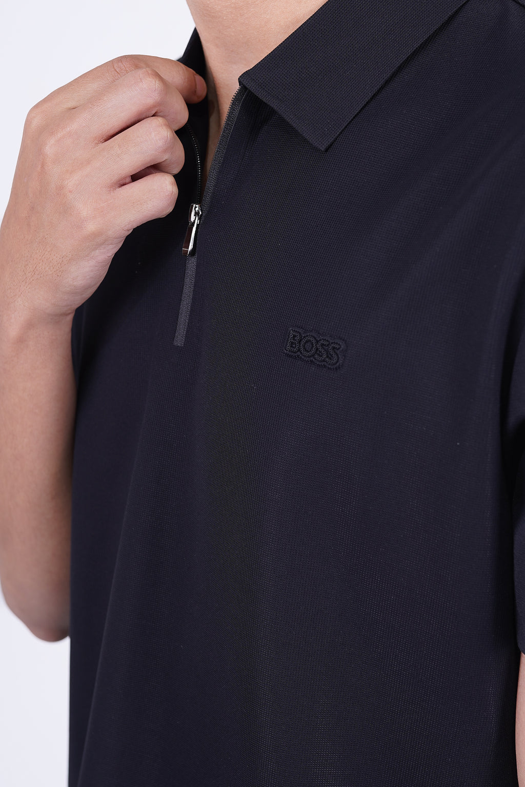 BOSS Men's Quarter-Zip Performance Polo Black – Signature Series