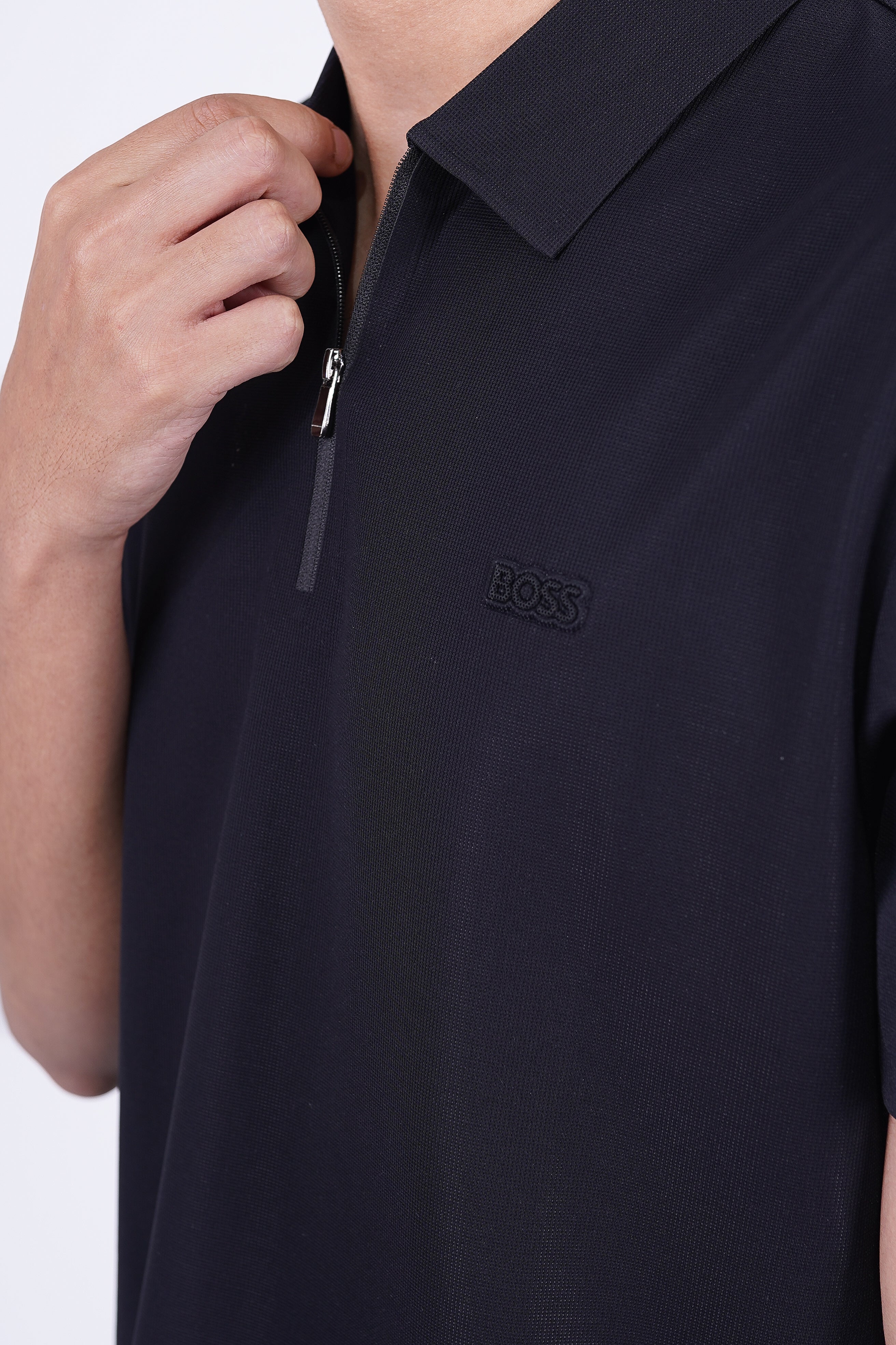 BOSS Men's Quarter-Zip Performance Polo Black – Signature Series