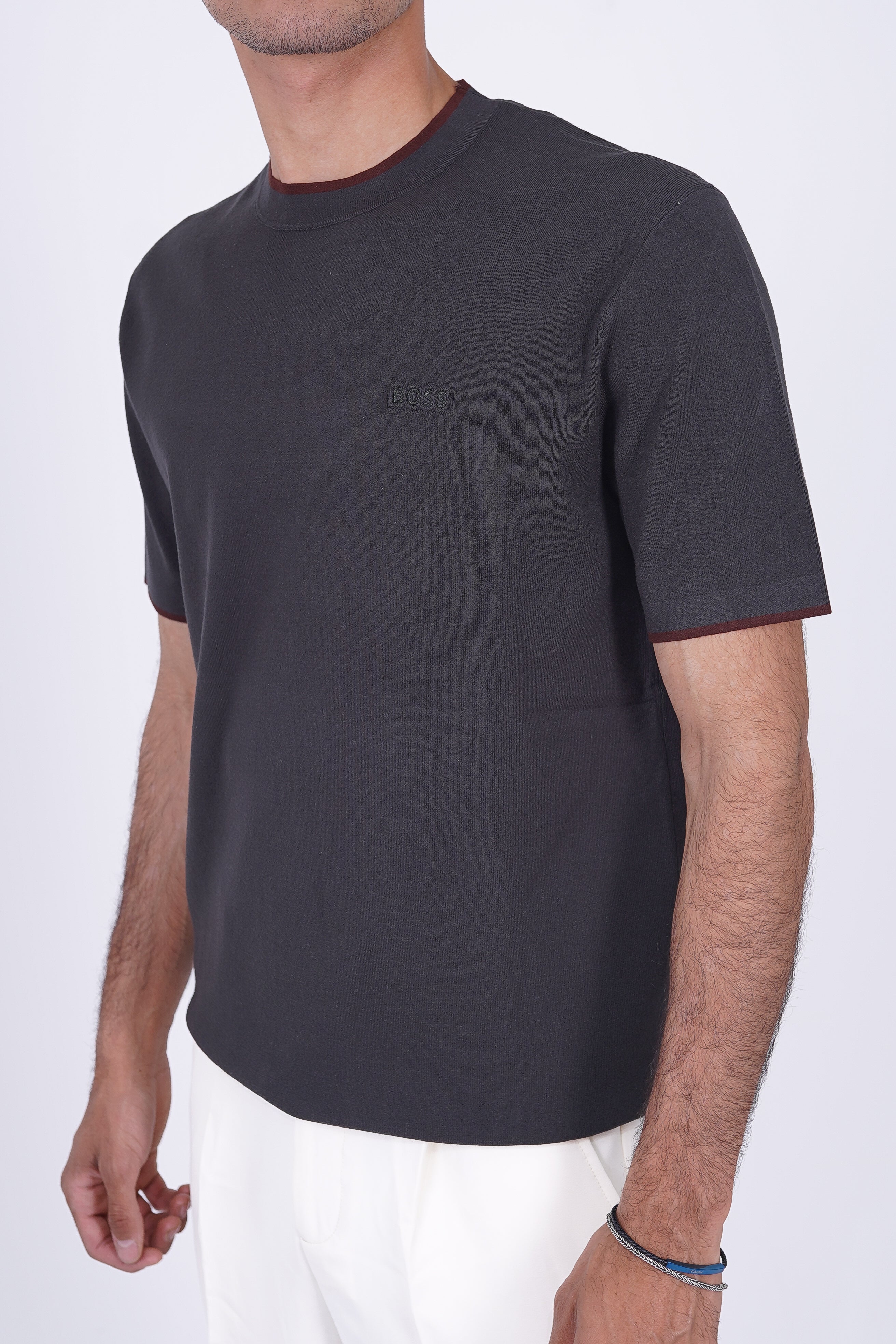 BOSS Knitted Slim-Fit T-Shirt Charcoal Grey