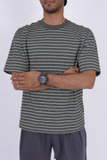 Textured Micro-Stripe Essential T-Shirt Olive