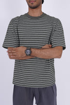 Textured Micro-Stripe Essential T-Shirt Olive