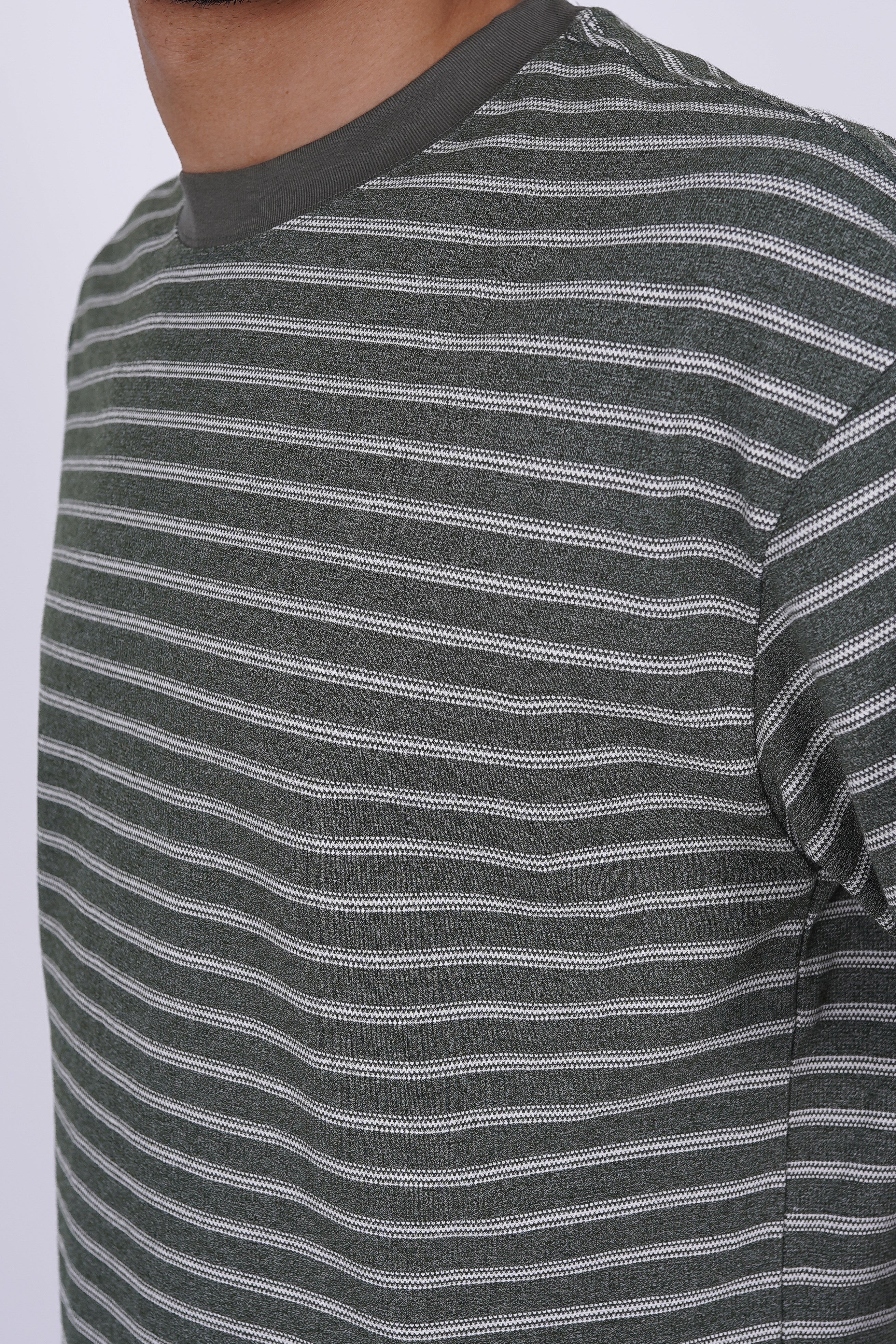 Textured Micro-Stripe Essential T-Shirt Olive