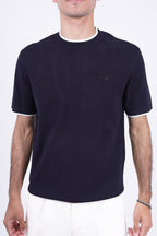 BOSS Knitted Slim-Fit T-Shirt Navy
