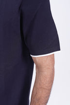 BOSS Knitted Slim-Fit T-Shirt Navy