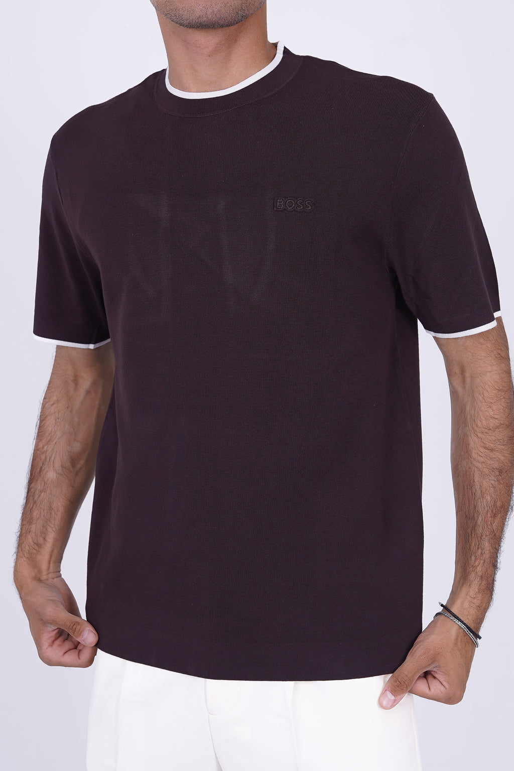 BOSS Knitted Slim-Fit T-Shirt Brown