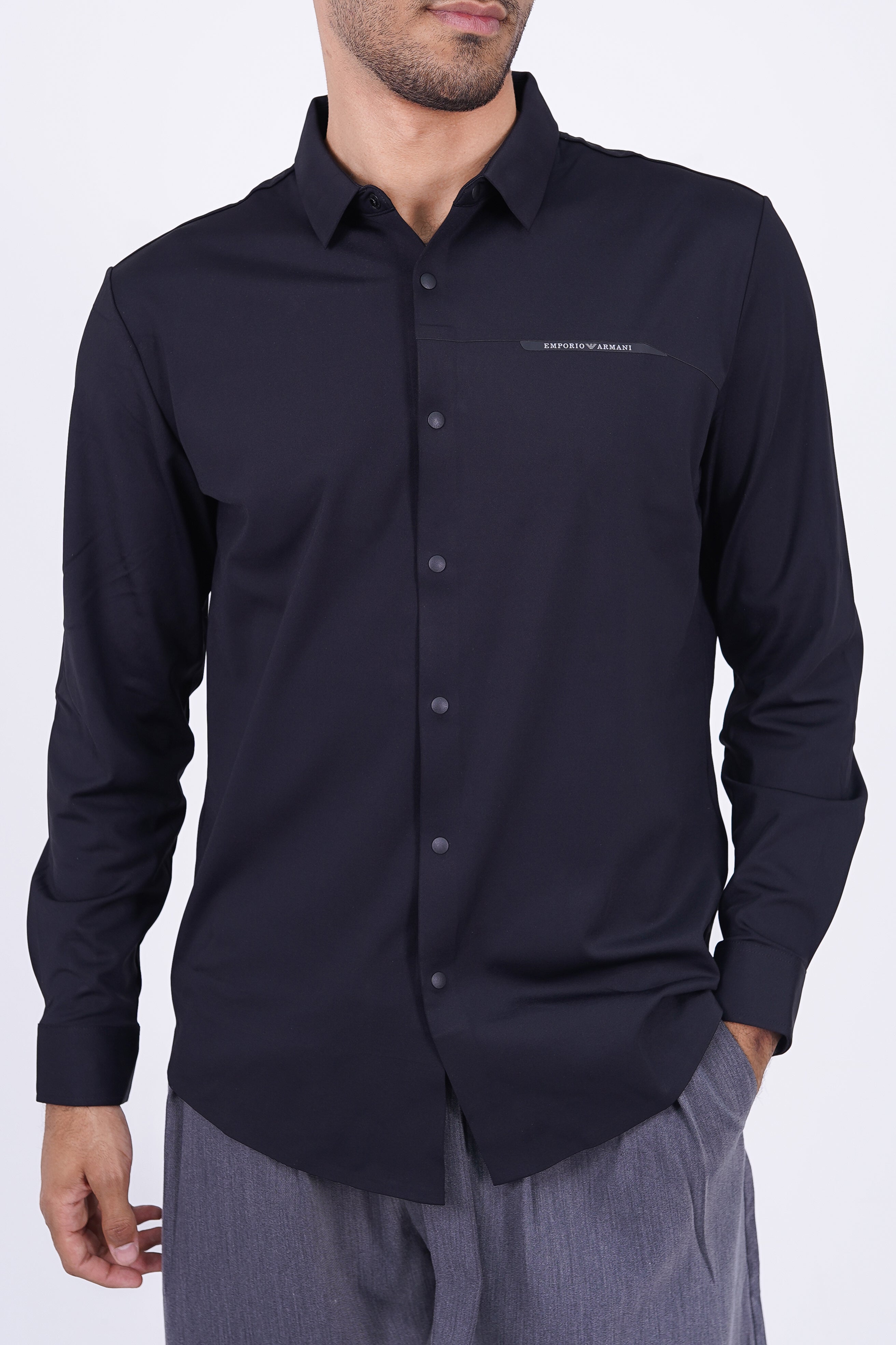 Emporio Armani Tech-Stretch Long Sleeve Shirt Black