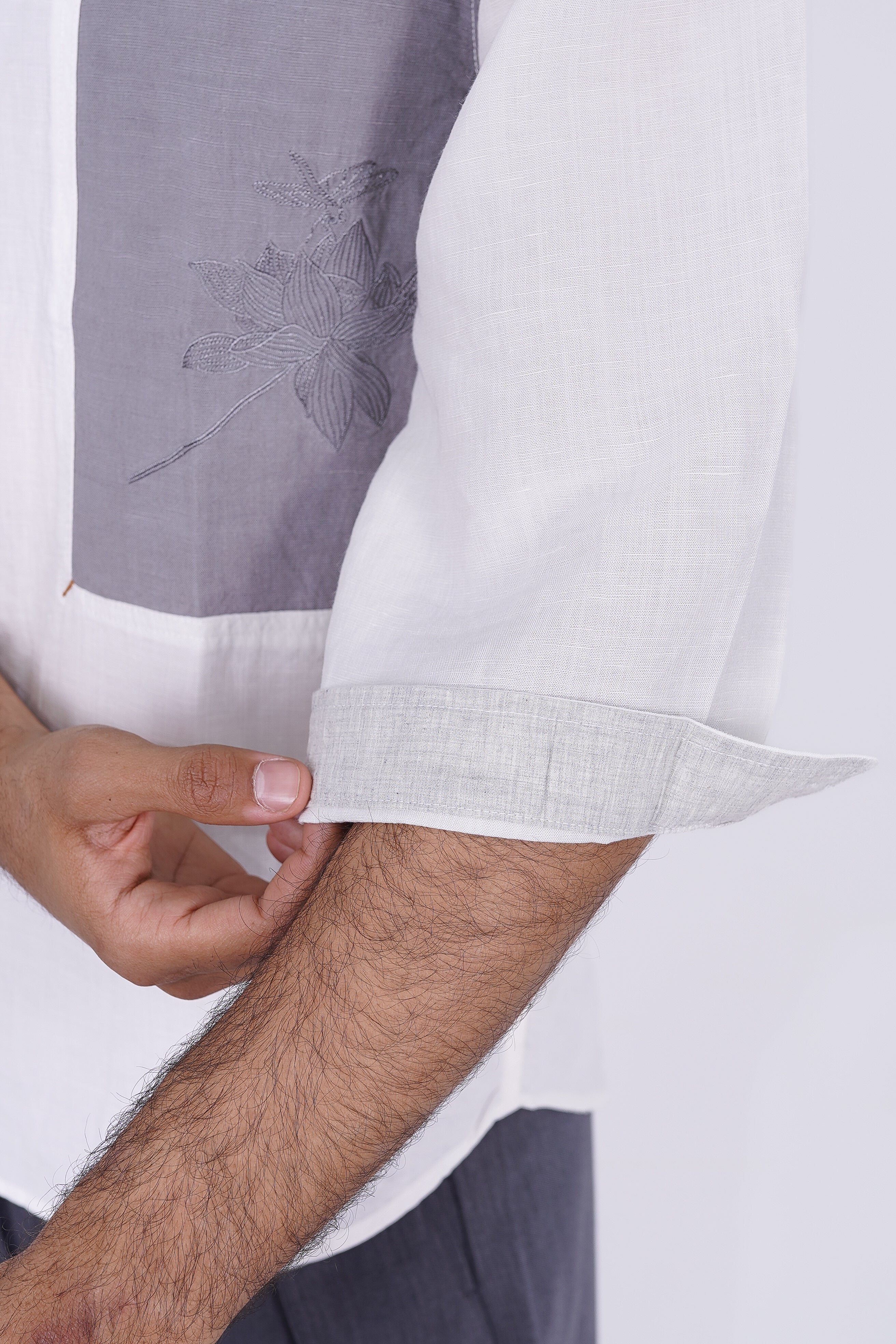 Embroidered Lotus Linen-Blend Shirt