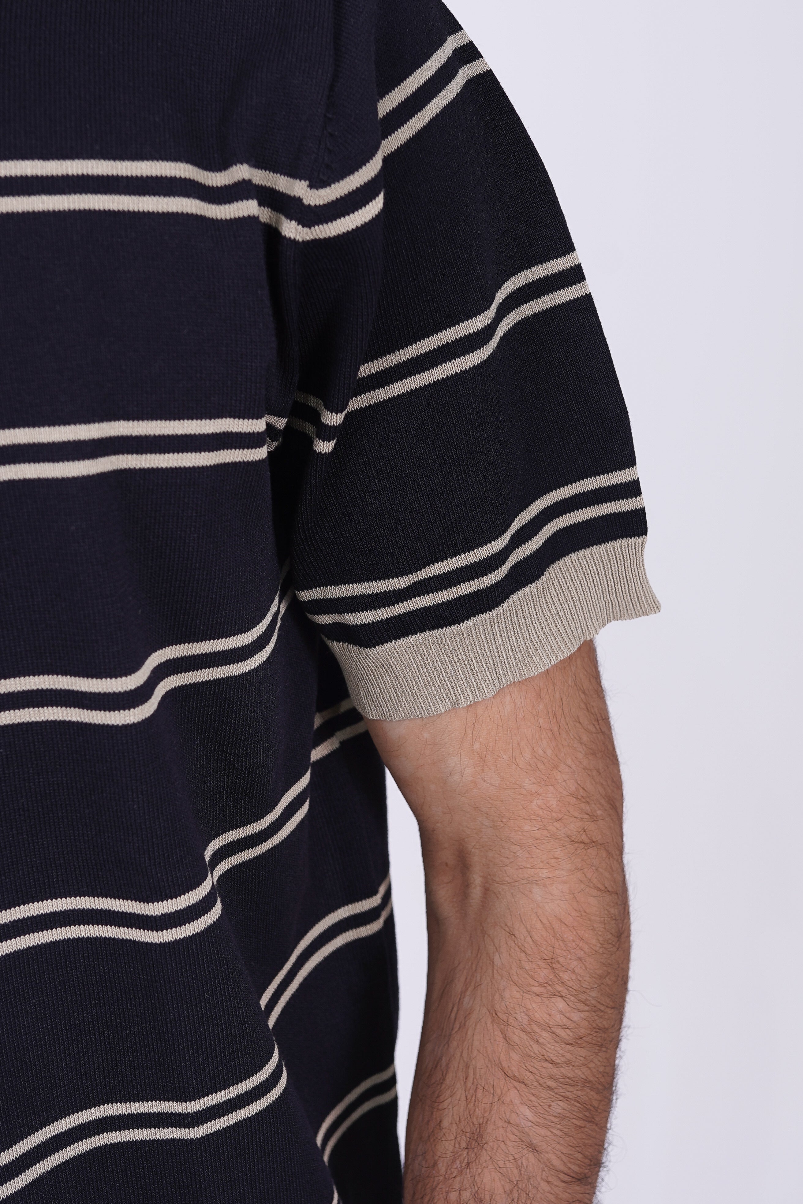 Striped Knitted Polo Black