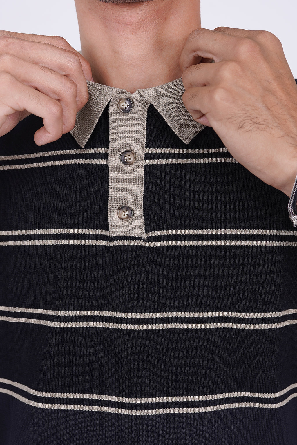 Striped Knitted Polo Black