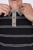 Striped Knitted Polo Black