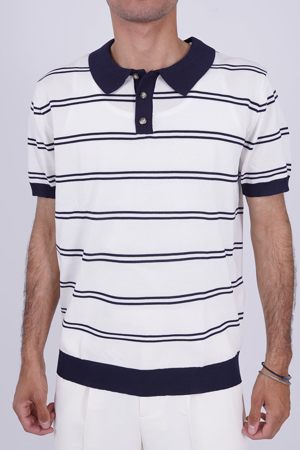 Striped Knitted Polo white