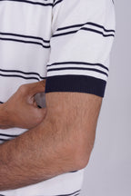 Striped Knitted Polo white