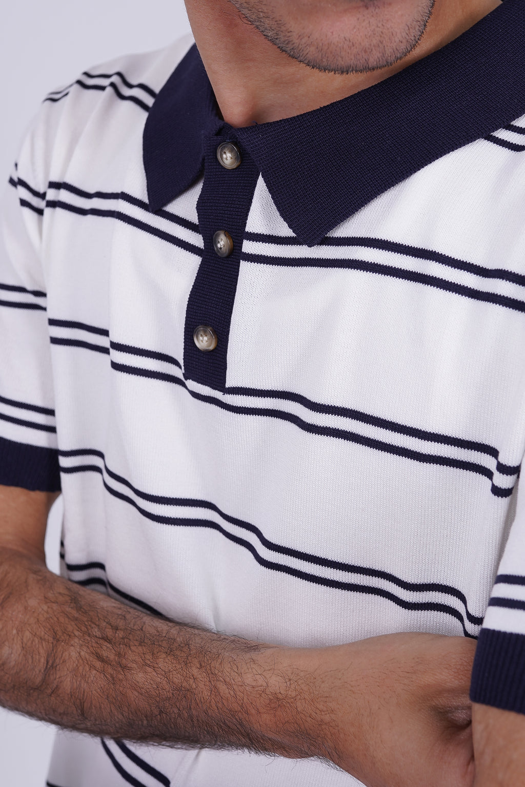Striped Knitted Polo white