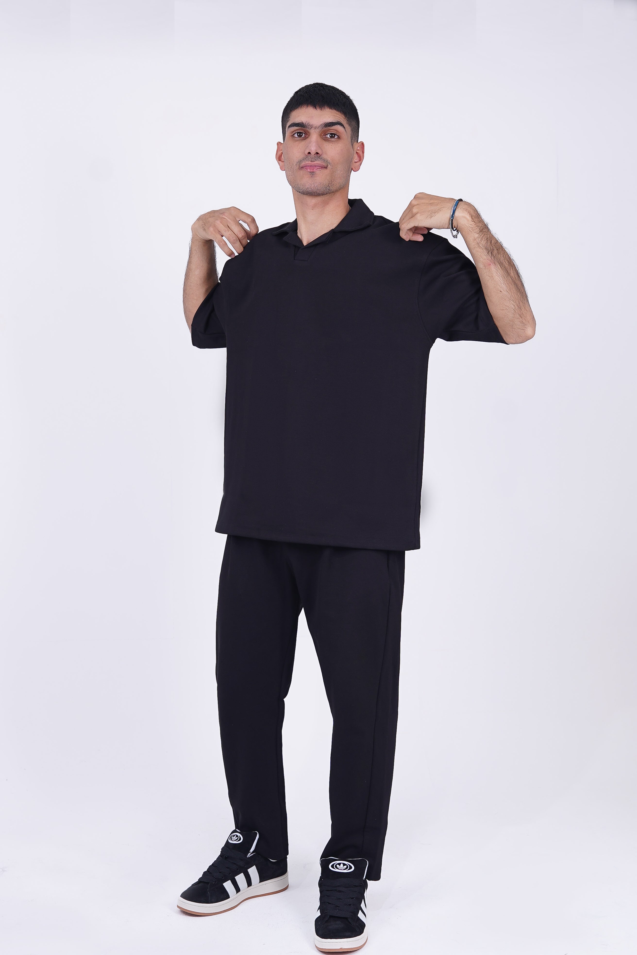 The Relaxed Piqué Lounge Set Black