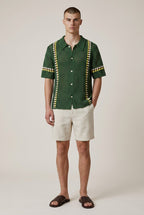 Forest Green Retro Crochet Button-Down