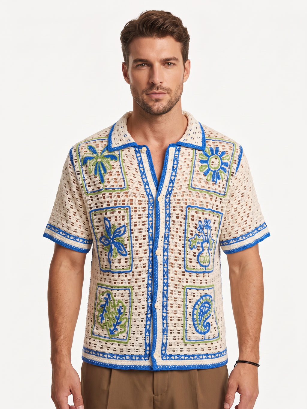 Artisan Embroidered Crochet Resort Shirt